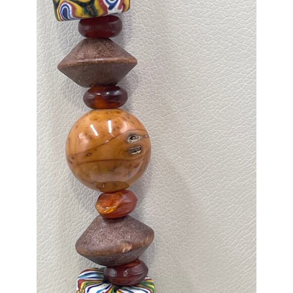 Sterling Silver Millefiori African Trade Bead Yellow Bakelite Amber Necklace - Picture 8 of 14